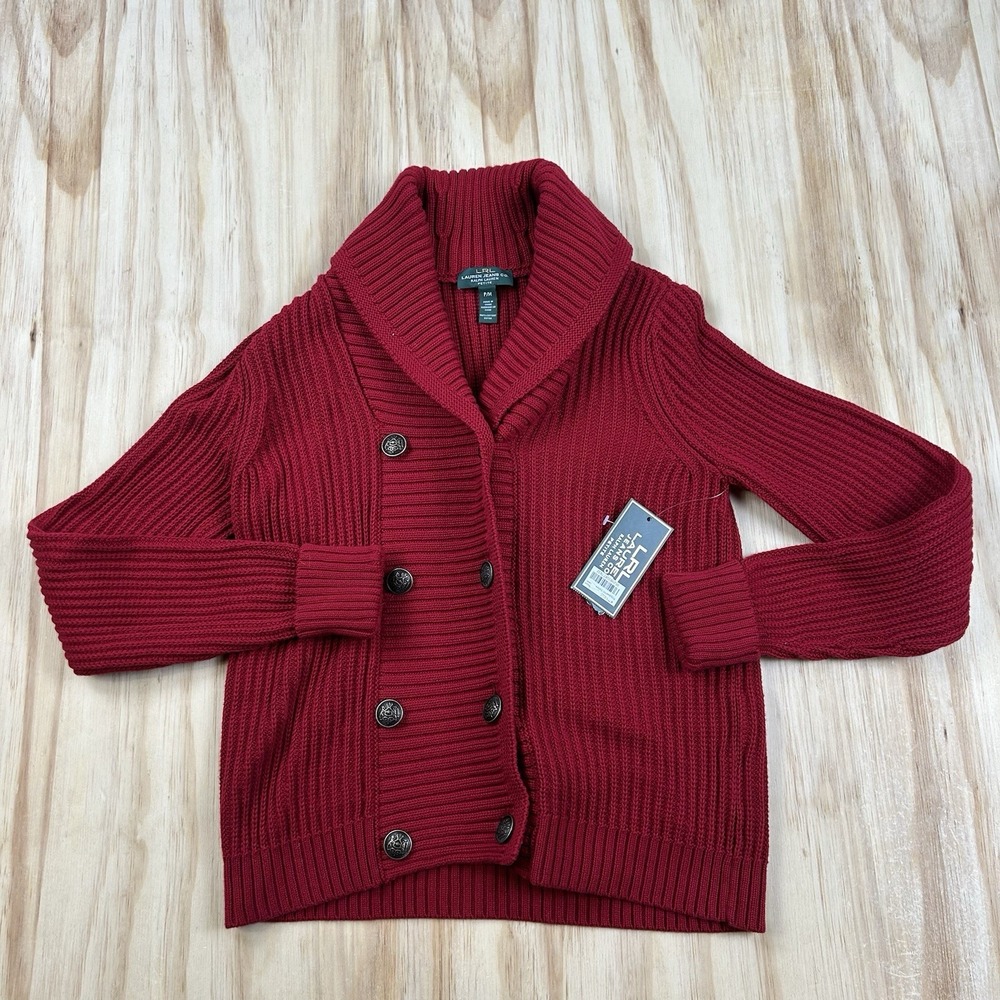 Lauren Ralph Lauren Women's NEW Heavyweight Knit Cardigan Red Medium Petite MP